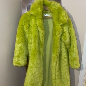 Lime Green Long Faux Fur Coat